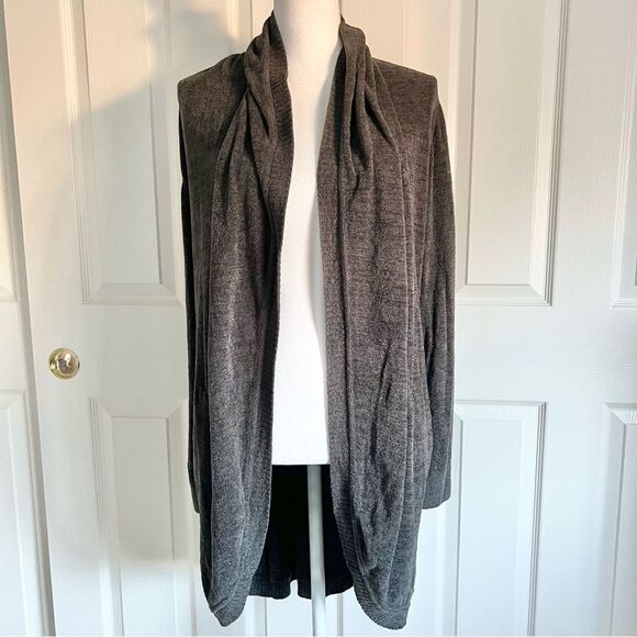 BAREFOOT DREAMS Cozy Chic Lite Longline Shawl Collar Cardigan Grey Medium NEW - Picture 2 of 8